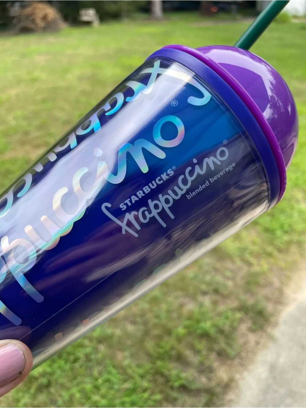 2014 Starbucks Frappuccino 16 oz Cold Cup Tumbler Purple with Holographics